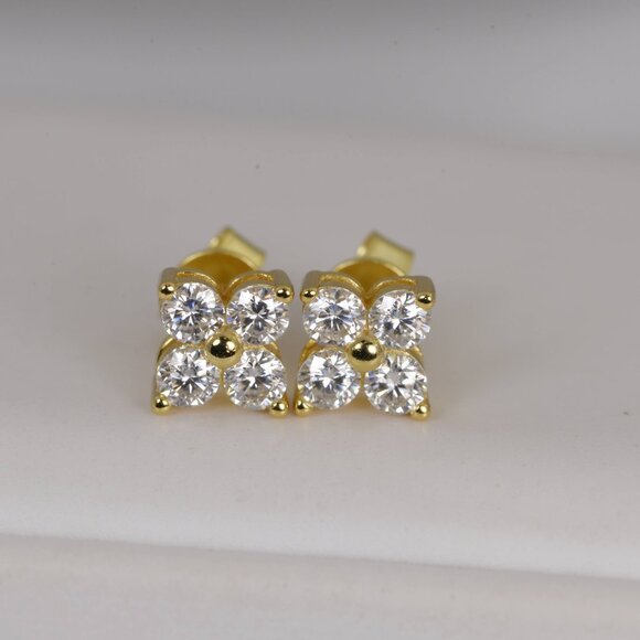 GRA Certified Elegant 4 Stones Moissanite Stud Earrings 925 Sterling Yg - Picture 3 of 5